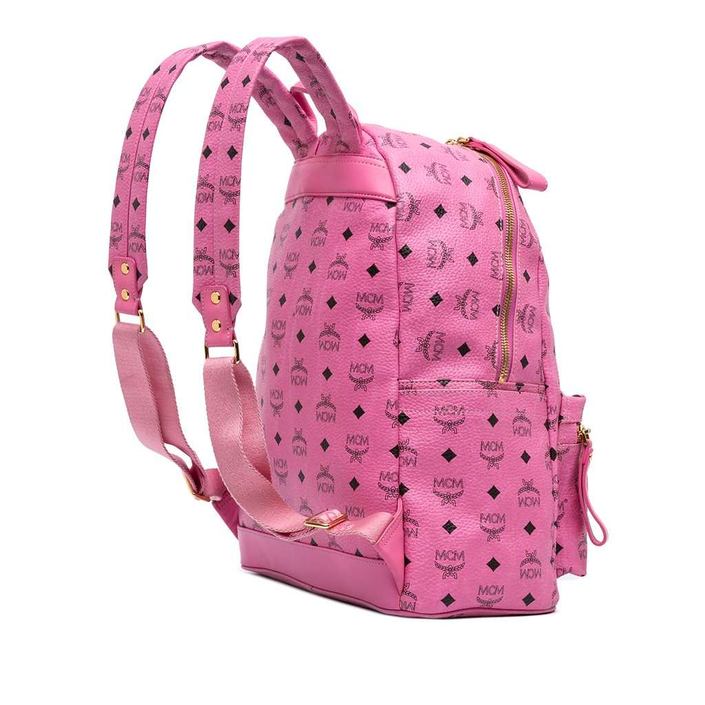 MCM Medium Studded Visetos Coated Canvas Stark Backpack Pink Very good - Back View