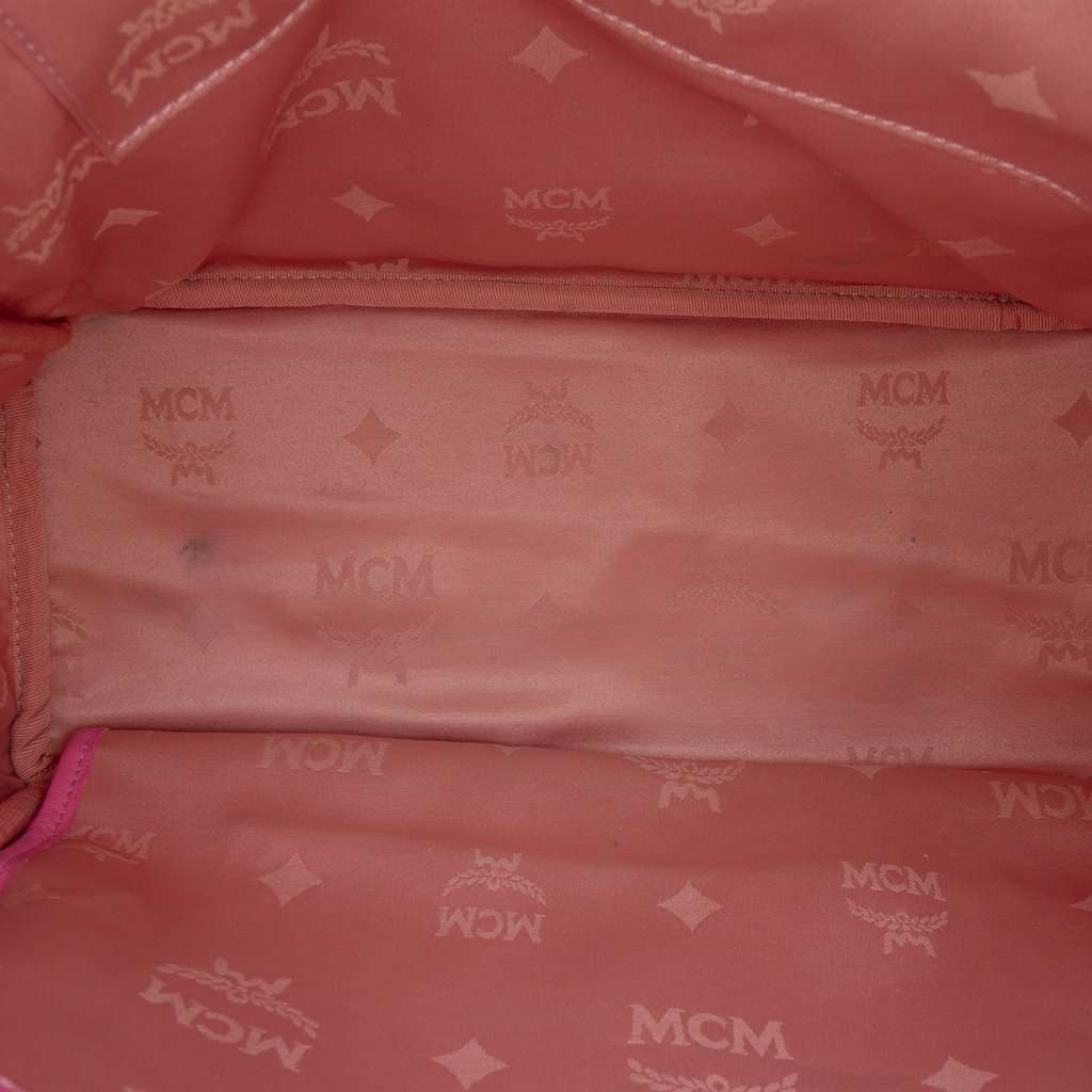 MCM Medium Studded Visetos Coated Canvas Stark Backpack Pink Very good - Model View