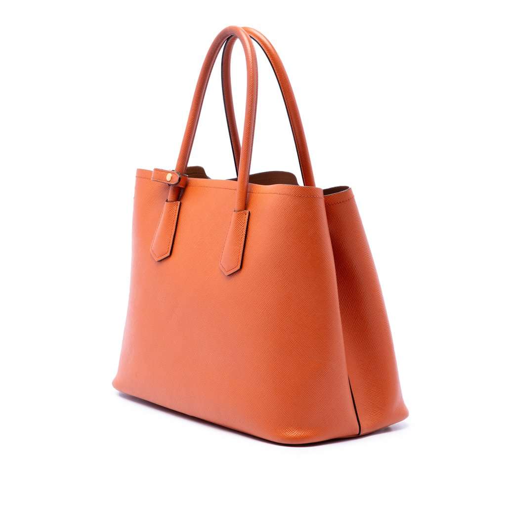 Prada Medium Saffiano Cuir Double Handle Satchel Orange Leather Very good - Back View