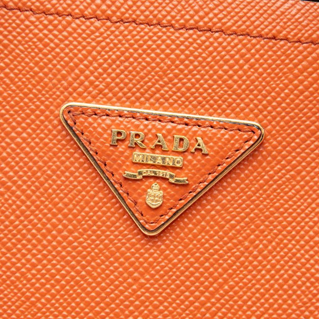 Prada Medium Saffiano Cuir Double Handle Satchel Orange Leather Very good - Box View