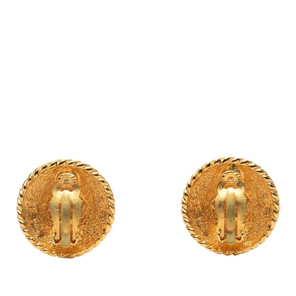 Chanel CC Gold Plated Round Clip On Earrings Gold Metal Very good condition - Back View