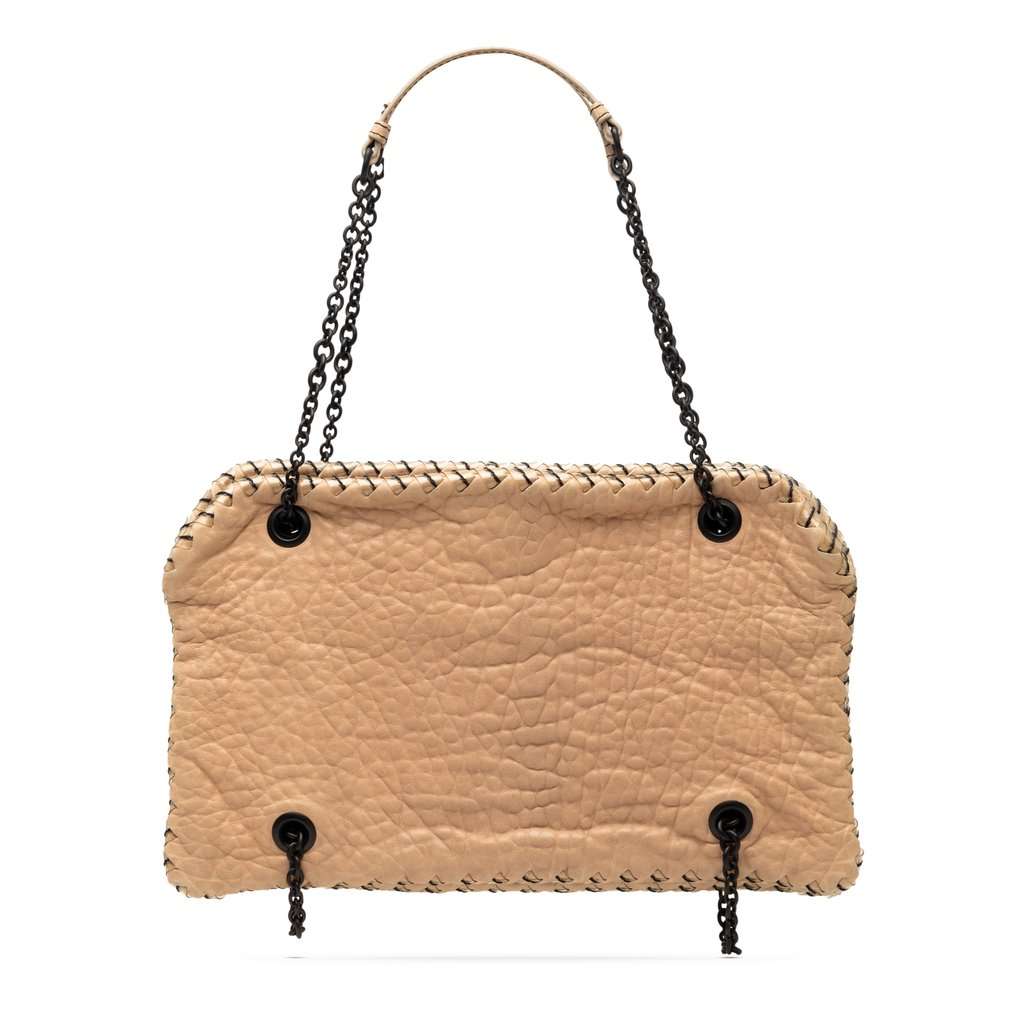 Bottega Veneta Textured Leather Whipstitch Duo Shoulder Bag Beige Leather Very good - Front View