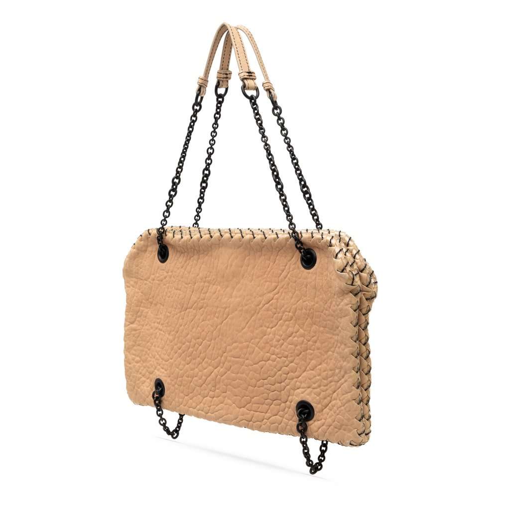 Bottega Veneta Textured Leather Whipstitch Duo Shoulder Bag Beige Leather Very good - Back View
