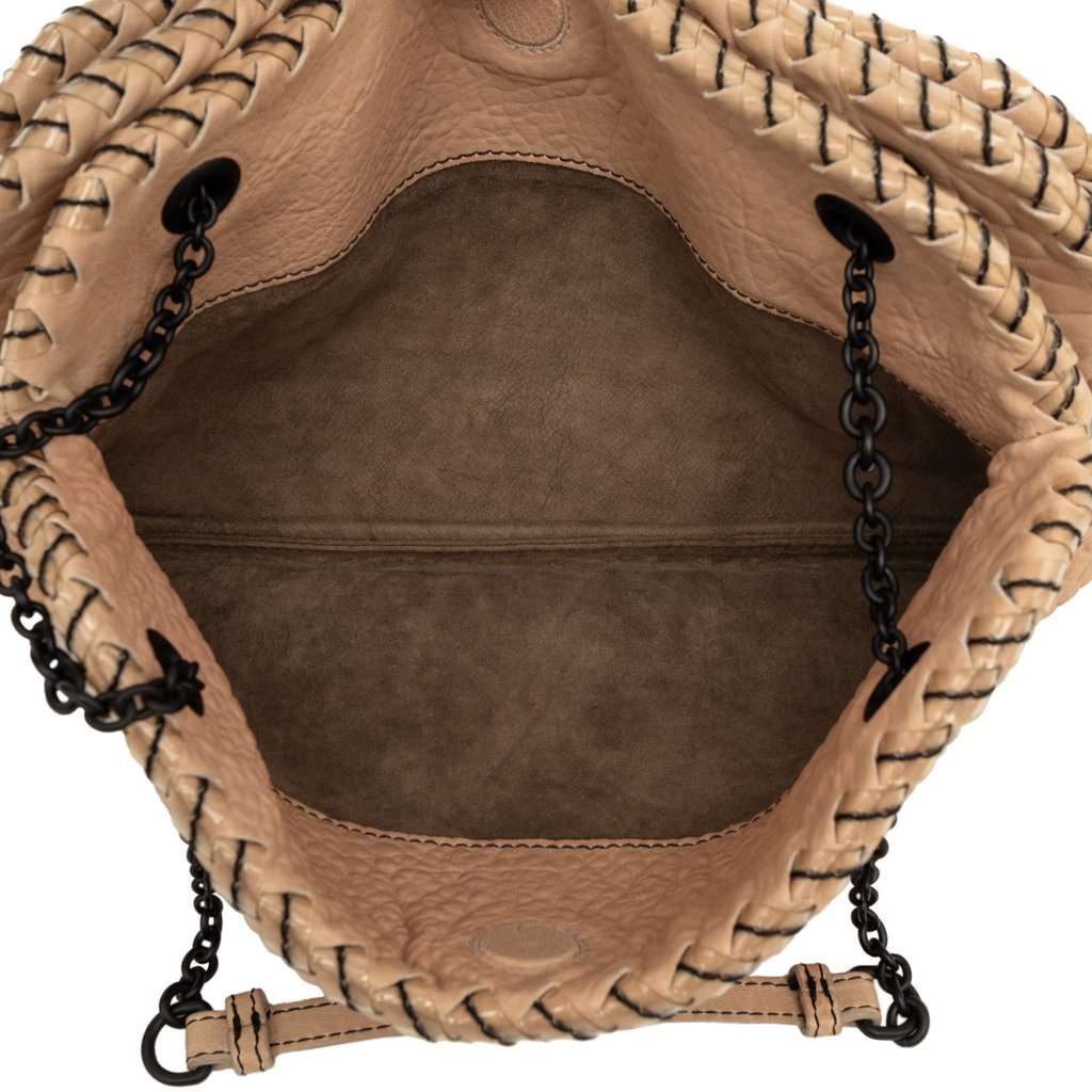 Bottega Veneta Textured Leather Whipstitch Duo Shoulder Bag Beige Leather Very good - Model View