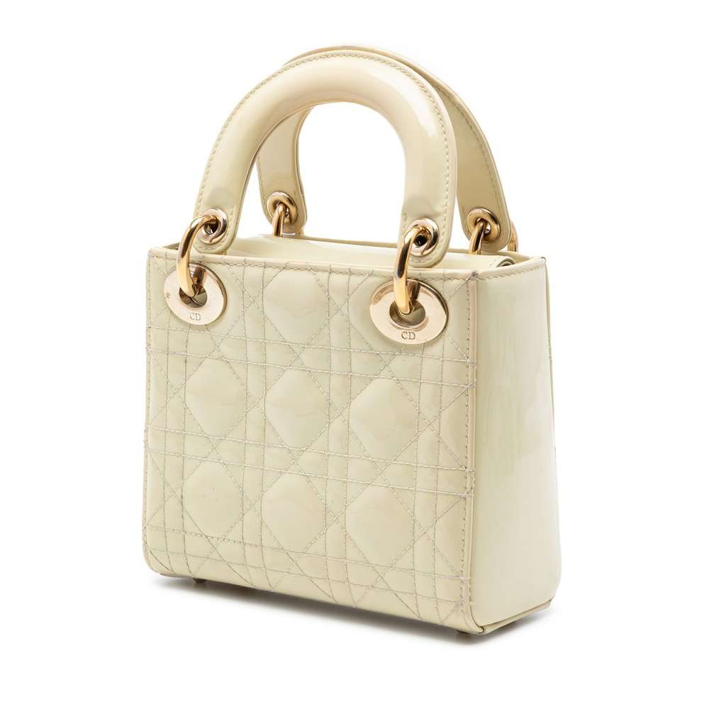 Dior Mini Patent Cannage Lady Dior Beige Leather Very good condition - Back View