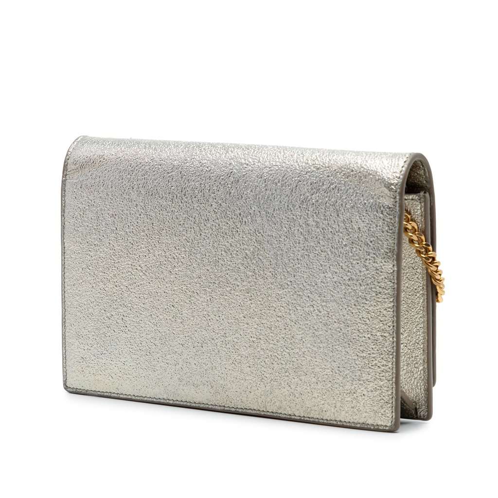 Saint Laurent Small Metallic Kate Tassel Wallet On Chain Silver Leather Very good - Back View