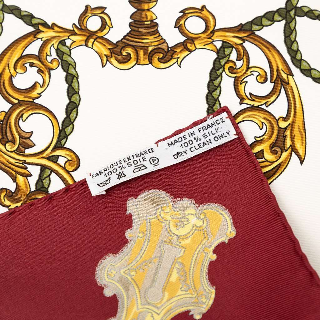 Hermès Les Cles Silk Scarf 90 White Very good - Back View