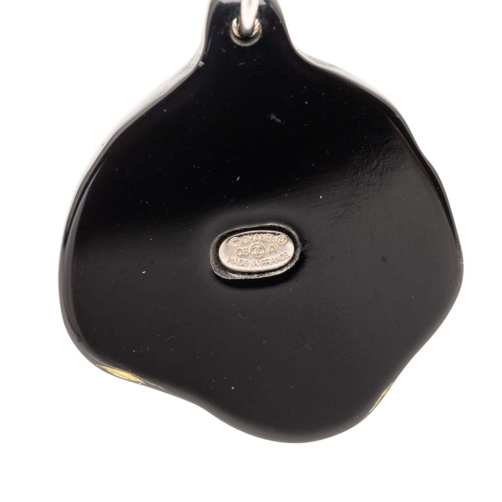 Chanel Brass Camellia Resin Strass Pendant Necklace Silver Metal Very good condition - Inside View