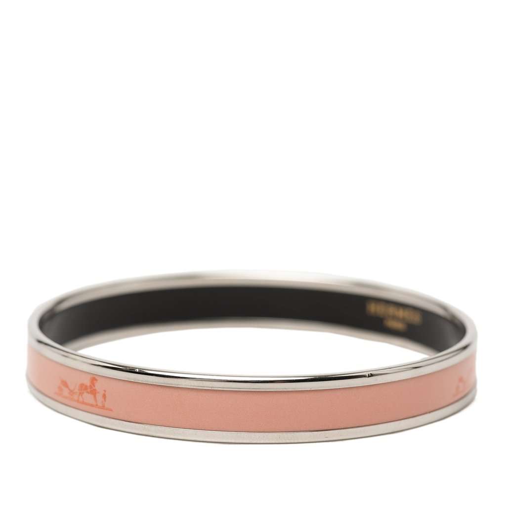 Hermès Narrow Caleche Enamel Bangle 65 Pink Metal Very good condition - Back View