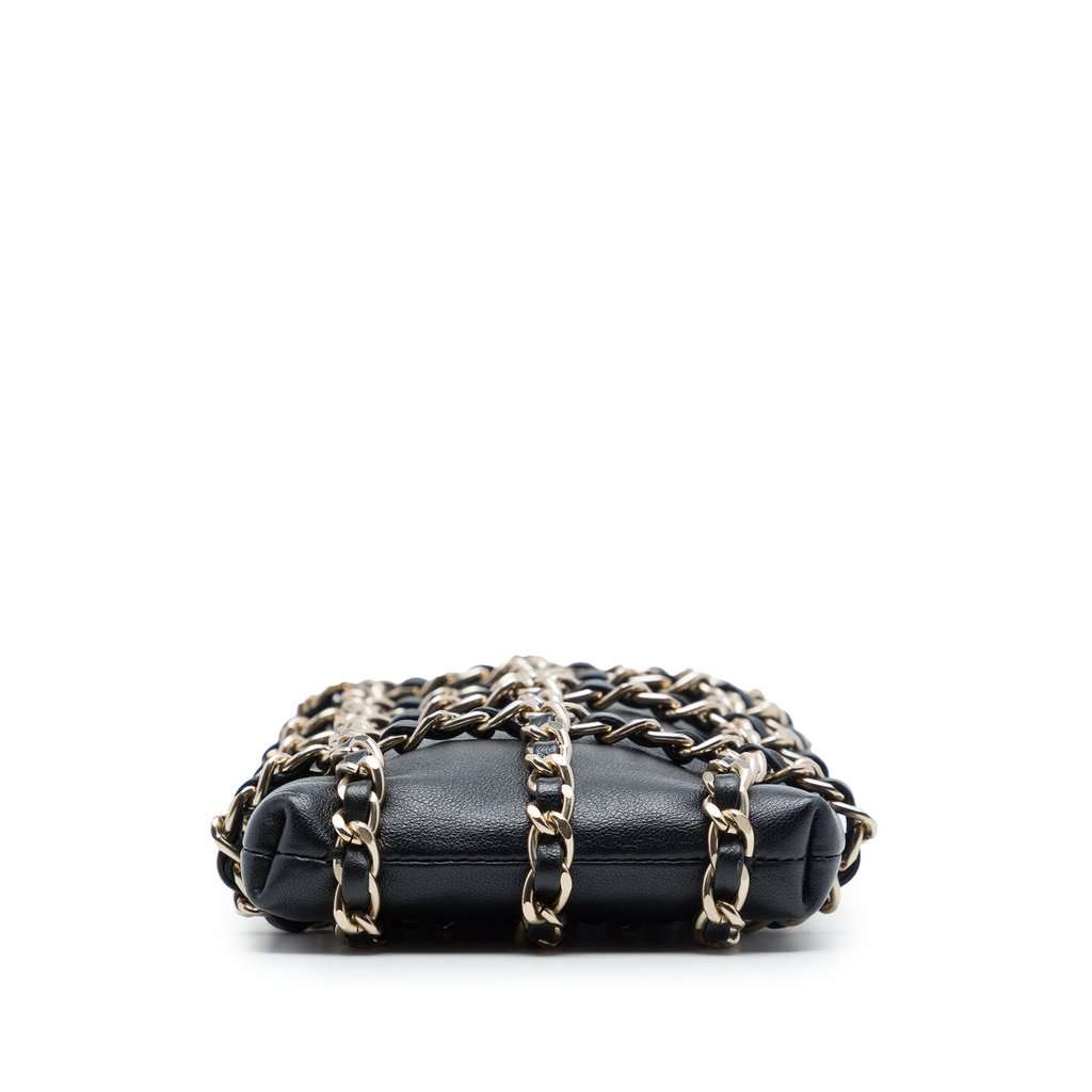 Chanel Lambskin Tech Me Out Clutch With Chain Black Leather Very good - Inside View
