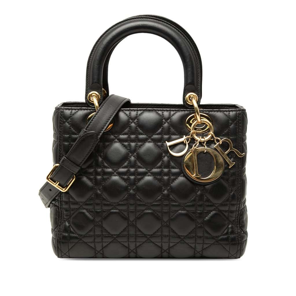 Dior Medium Lambskin Cannage Lady Dior Black Leather Very good - Front View