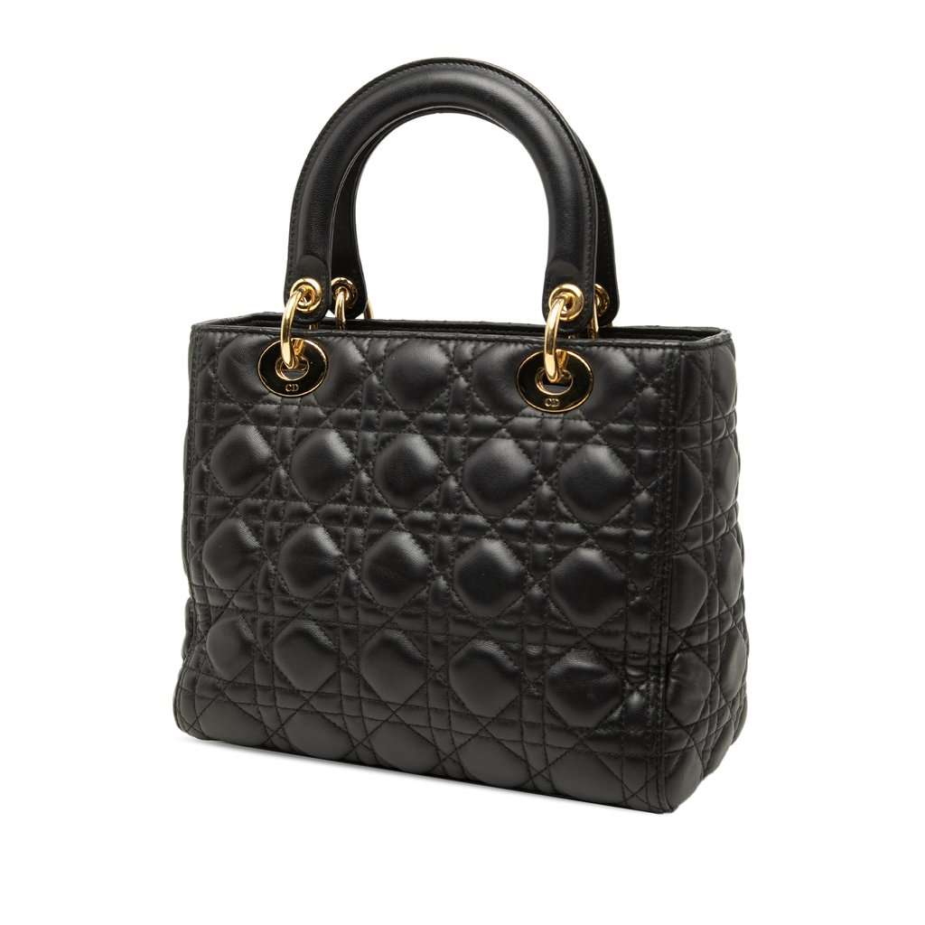 Dior Medium Lambskin Cannage Lady Dior Black Leather Very good - Back View