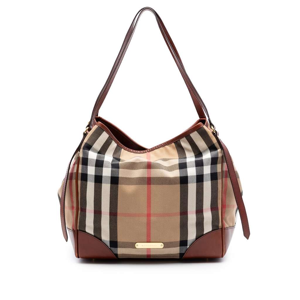 Burberry Small House Check Canvas Bridle Canterbury Tote Brown Very good - Front View