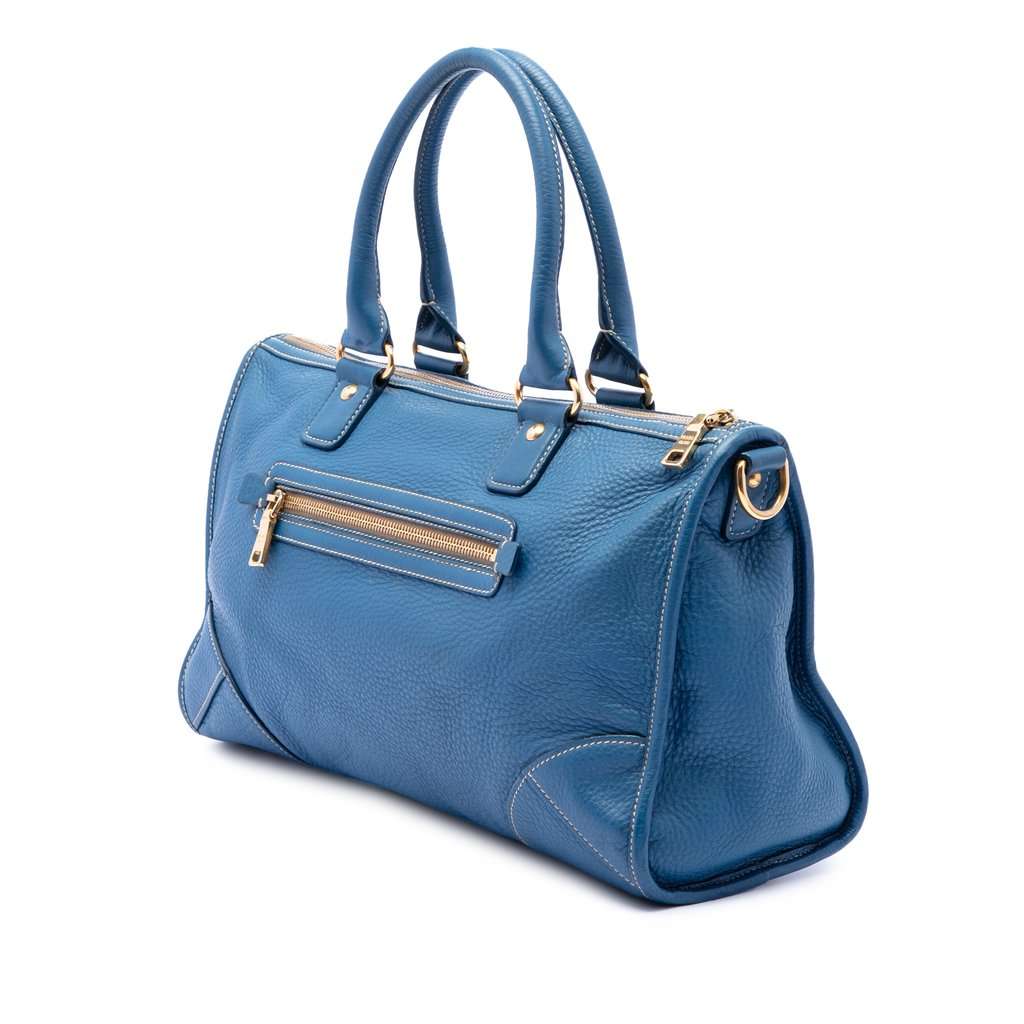 Prada Vitello Daino Zip Top Satchel Blue Leather Very good condition - Back View