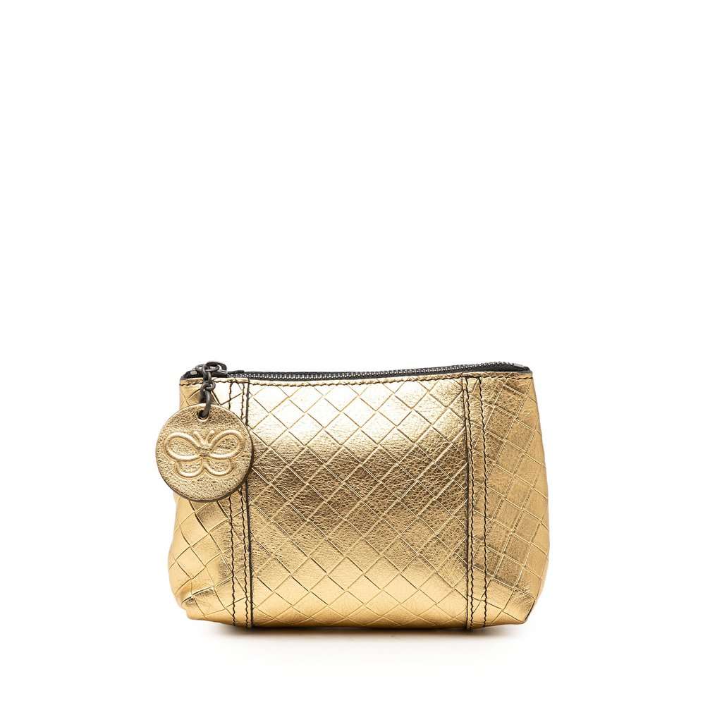 Bottega Veneta Metallic Nappa Intrecciomirage Pouch Gold Leather Very good - Front View