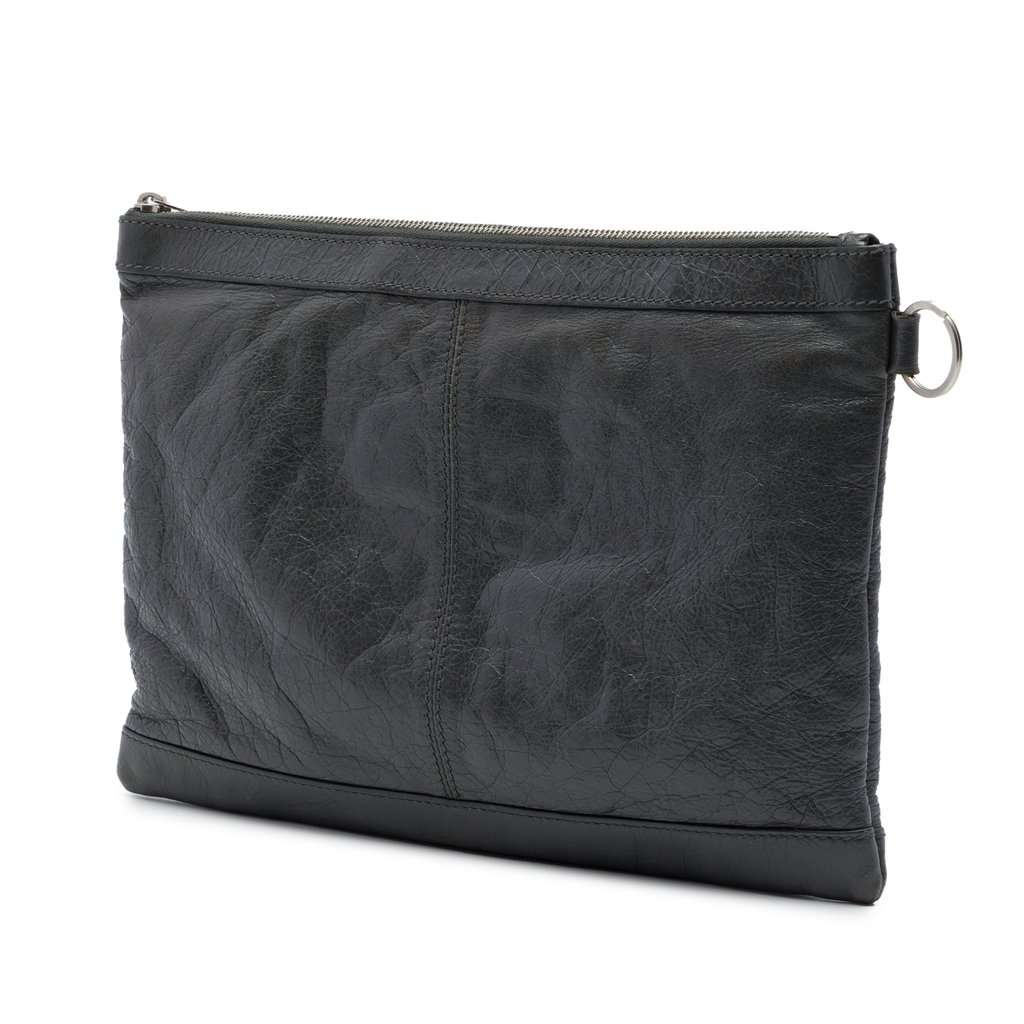Balenciaga Lambskin Motocross Classic Clip Clutch M Black Leather Very good - Back View