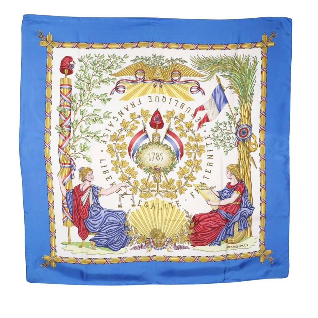 Hermès Republique Francaise Liberte Egalite Fraternite 1789 Silk Scarf White Very good condition - Front View