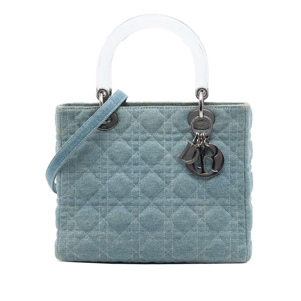 Dior Medium Denim Cannage Acrylic Handles Lady Dior Blue Good condition - Front View