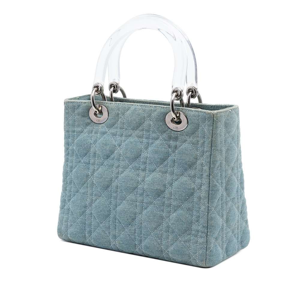 Dior Medium Denim Cannage Acrylic Handles Lady Dior Blue Good condition - Back View