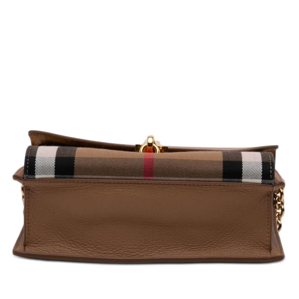 Burberry Small Leather and House Check Canvas Derby Macken Crossbody Brown Leather Very good - Inside View
