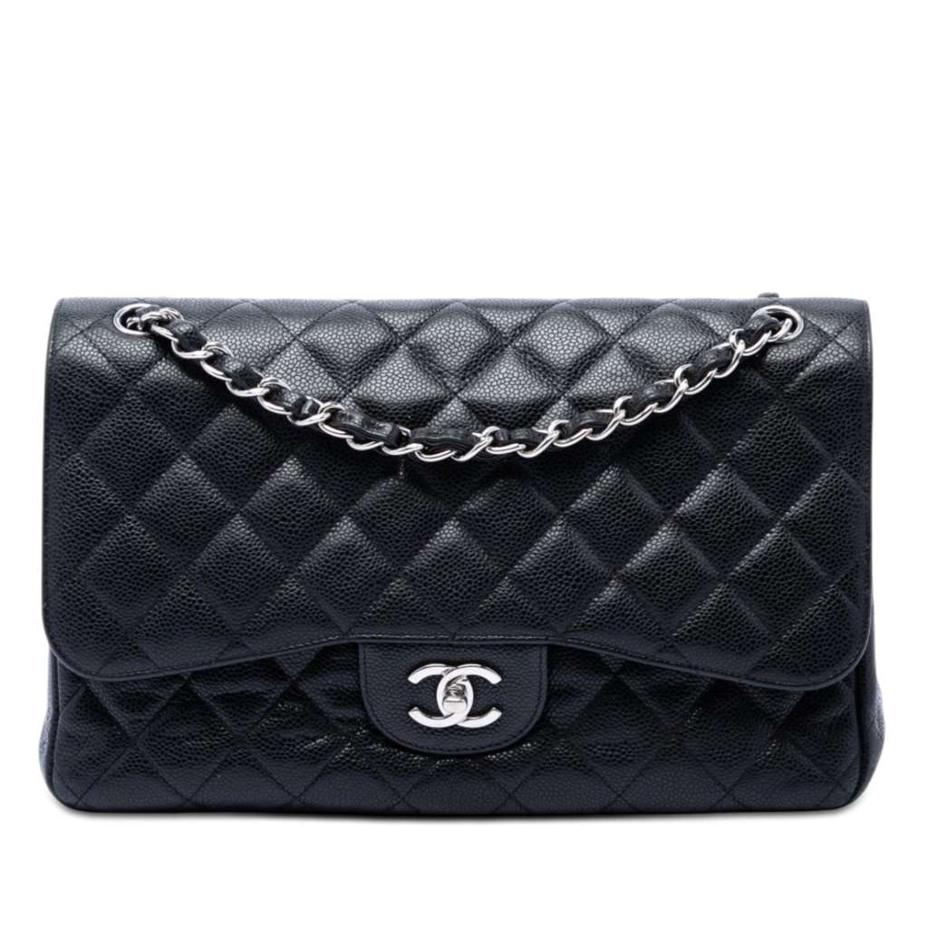 Chanel Jumbo Classic Caviar Double Flap Black Leather Very good condition - Front View