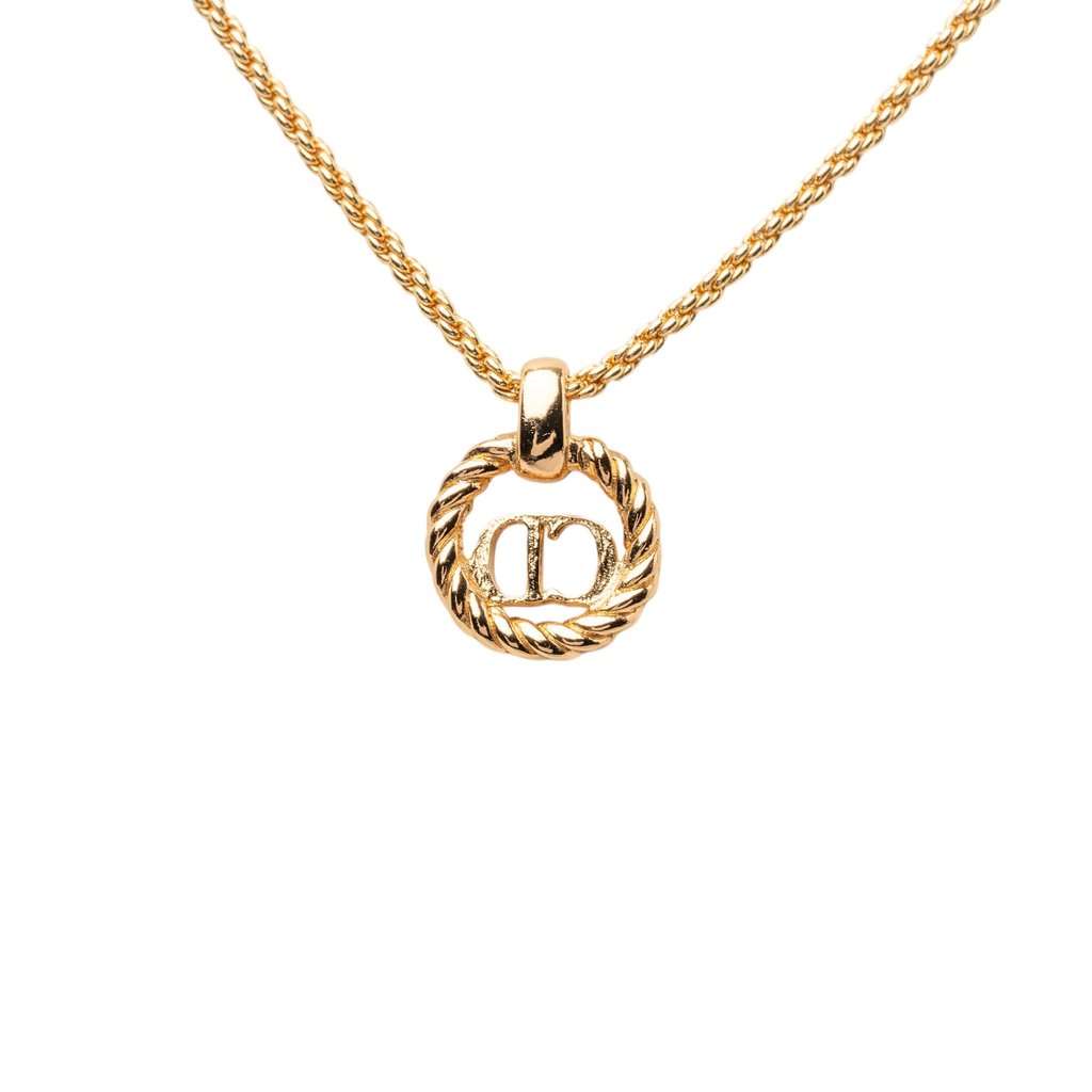 Dior Gold Plated CD Logo Twisted Round Pendant Necklace Gold Metal Very good condition - Inside View