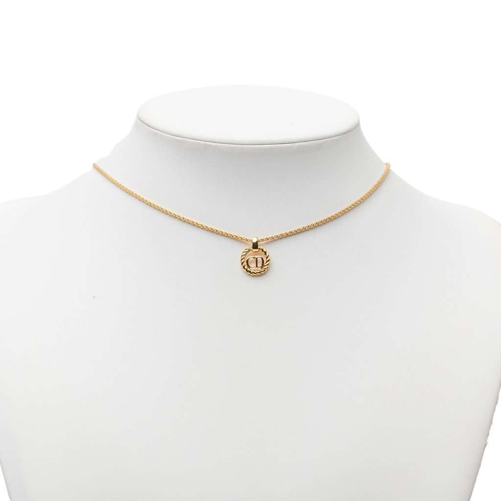 Dior Gold Plated CD Logo Twisted Round Pendant Necklace Gold Metal Very good condition - Box View