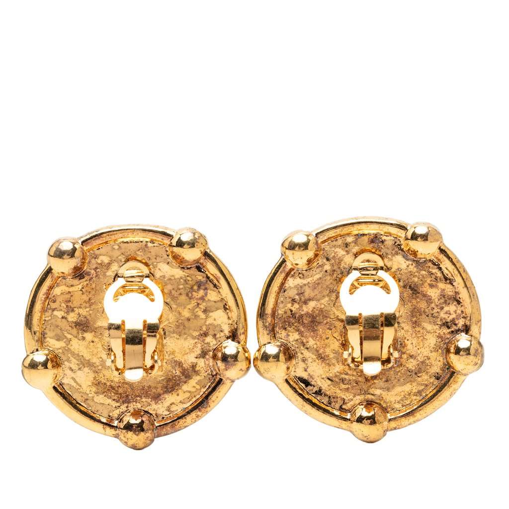 Chanel CC Gold Plated Round Clip On Earrings Gold Metal Very good - Back View