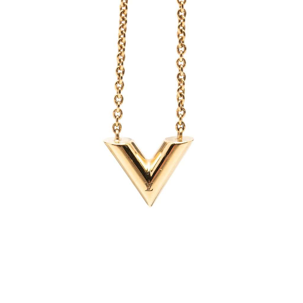 Louis Vuitton Gold Plated Essential V Necklace Gold Metal Very good condition - Front View
