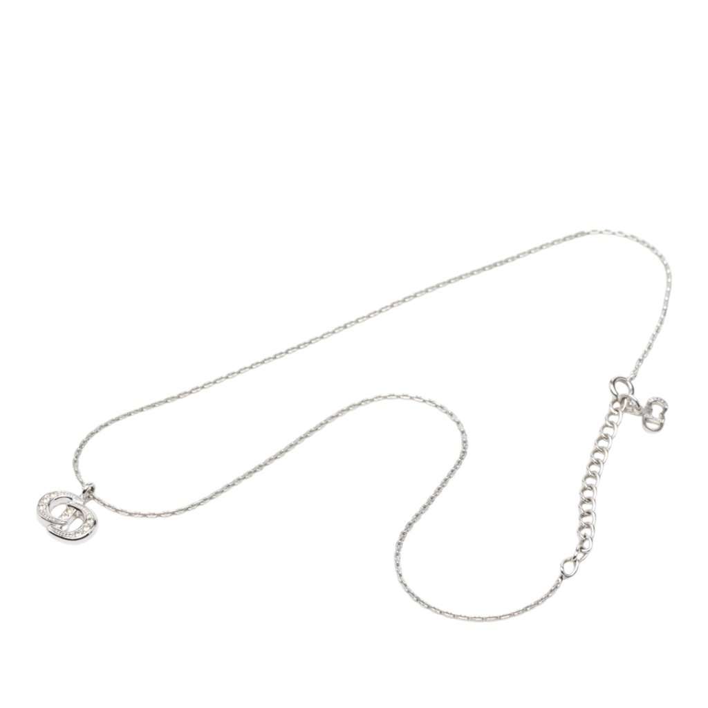 Dior Brass and Strass CD Logo Pendant Necklace Silver Metal Very good - Front View