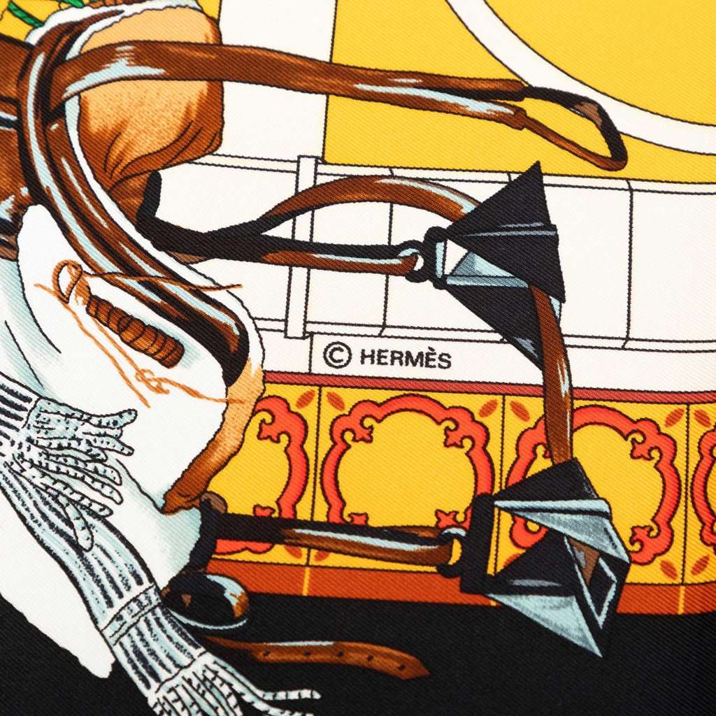 Hermès Real Escuela Andaluza del Arte Ecuestre Silk Scarf 90 Yellow Very good - Model View