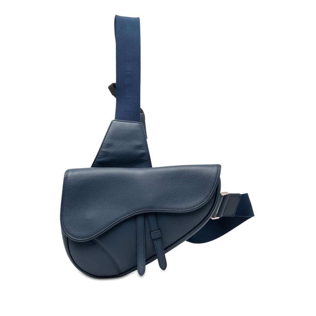 Dior Grained Calfskin Saddle Crossbody Blue Leather Very good - Front View