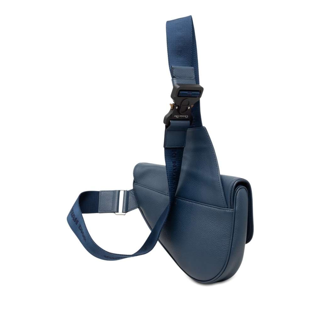 Dior Grained Calfskin Saddle Crossbody Blue Leather Very good - Back View