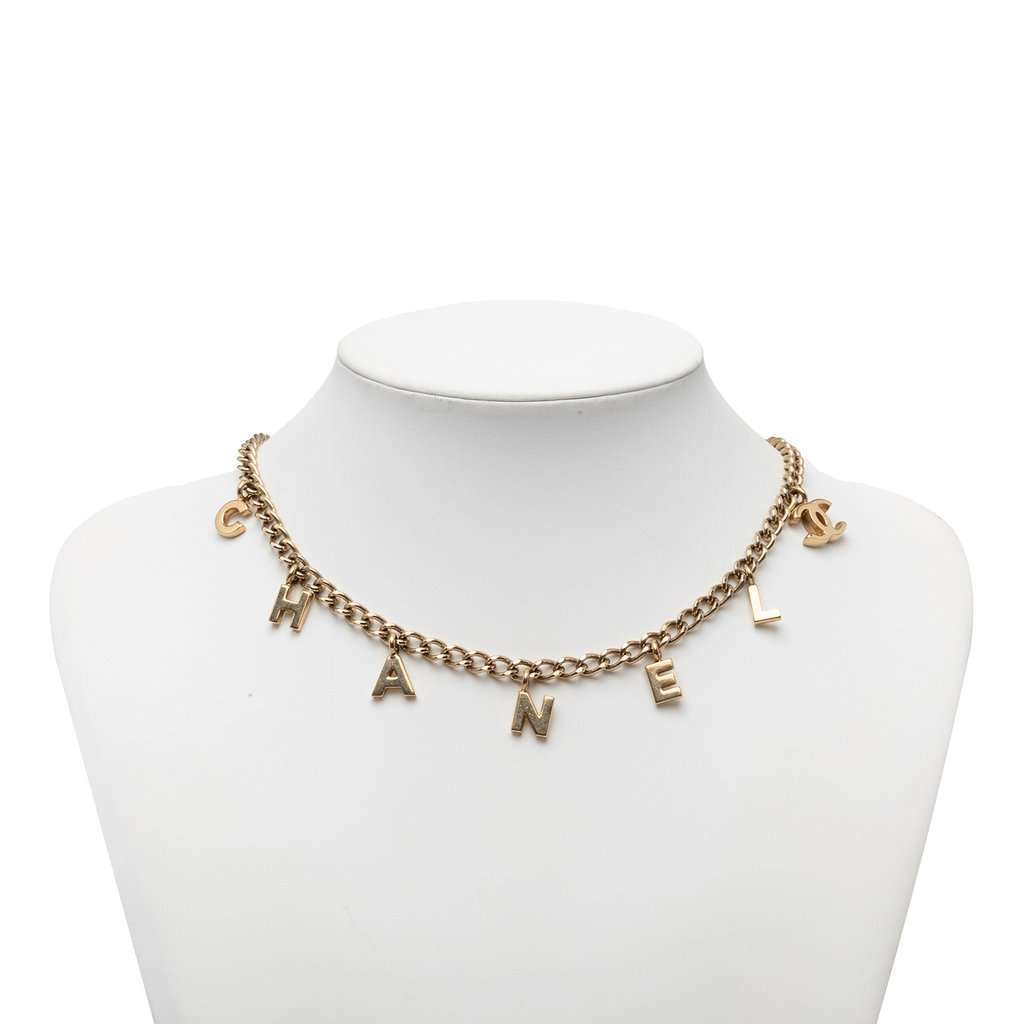 Chanel CC Gold Plated Letters Pendant Necklace Gold Metal Very good condition - Box View