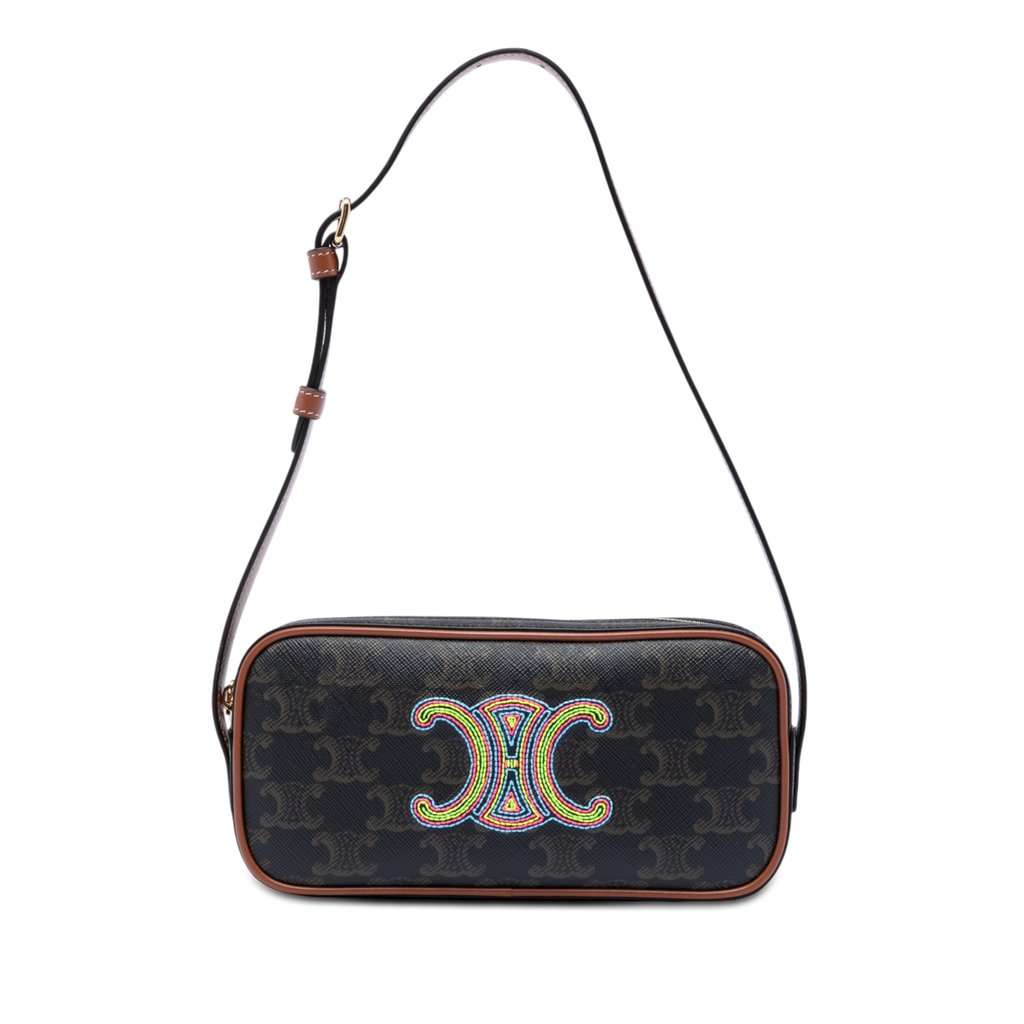Celine Mini Triomphe Cuir Coated Canvas Camera Bag Brown Very good condition - Front View