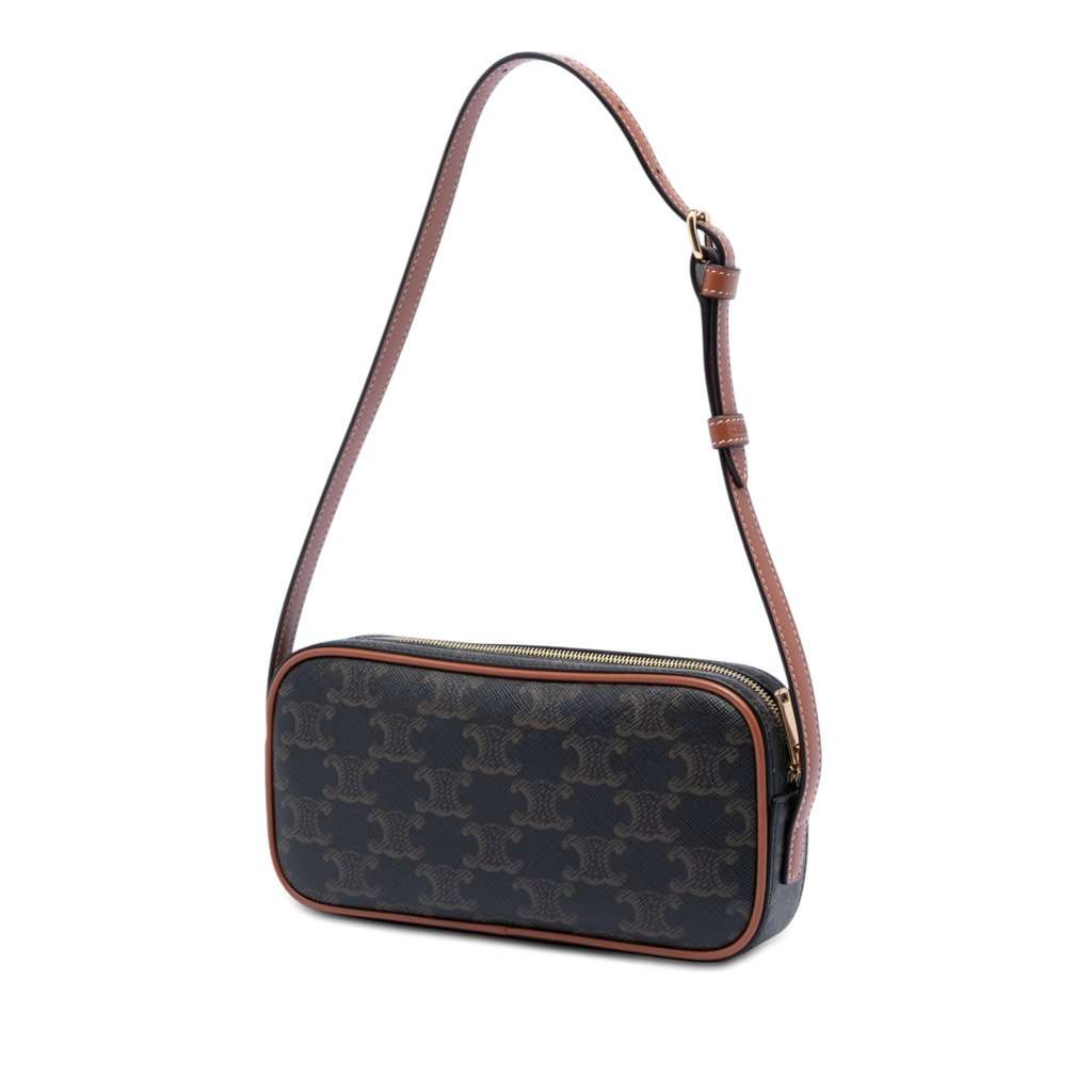 Celine Mini Triomphe Cuir Coated Canvas Camera Bag Brown Very good condition - Back View