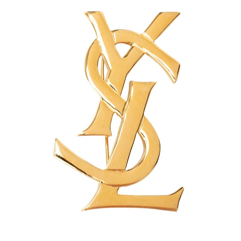 Saint Laurent Gold Plated Cassandre Pin Brooch Gold Metal Very good condition - Front View