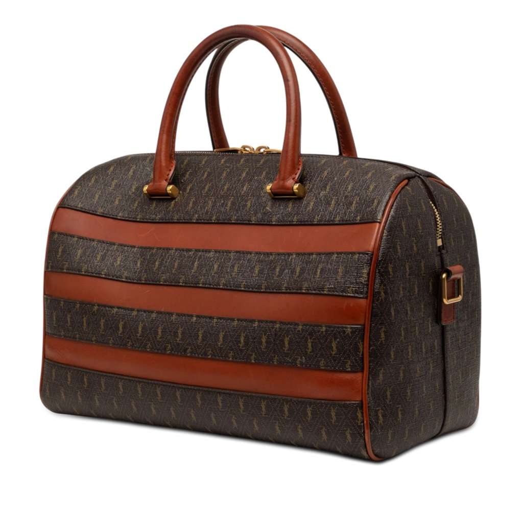 Saint Laurent Le Monogramme Coated Canvas and Leather Striped Boston Bag Brown Very good condition - Back View