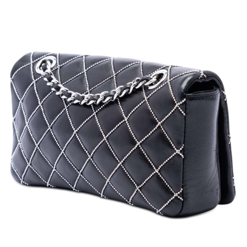 Chanel Mini CC Quilted Lambskin Beaded Full Flap Black Leather Very good - Back View