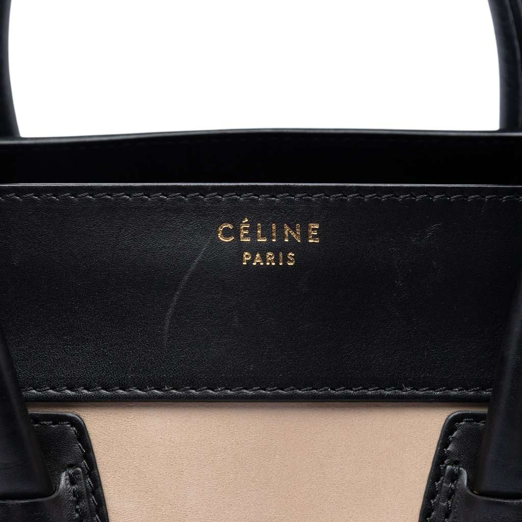 Celine Mini Tricolor Nubuck and Calfskin Luggage Tote Beige Leather Very good condition - Box View