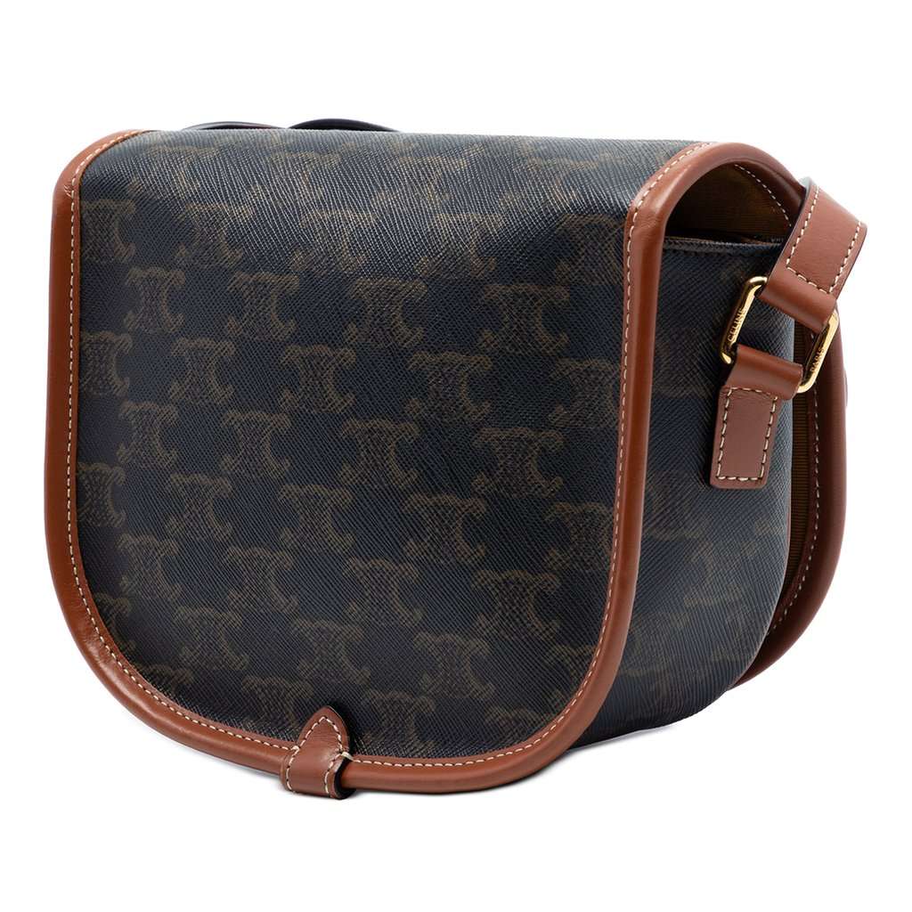 Celine Medium Triomphe Coated Canvas Folco Crossbody Brown Very good condition - Back View