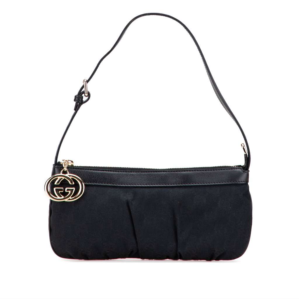Gucci GG Canvas Interlocking G Shoulder Bag Black Very good condition - Front View
