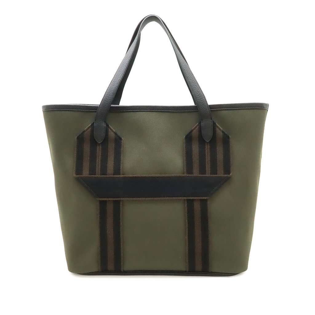 Hermès Toile Militaire and Clemence Pursangle Tote Green Very good - Front View