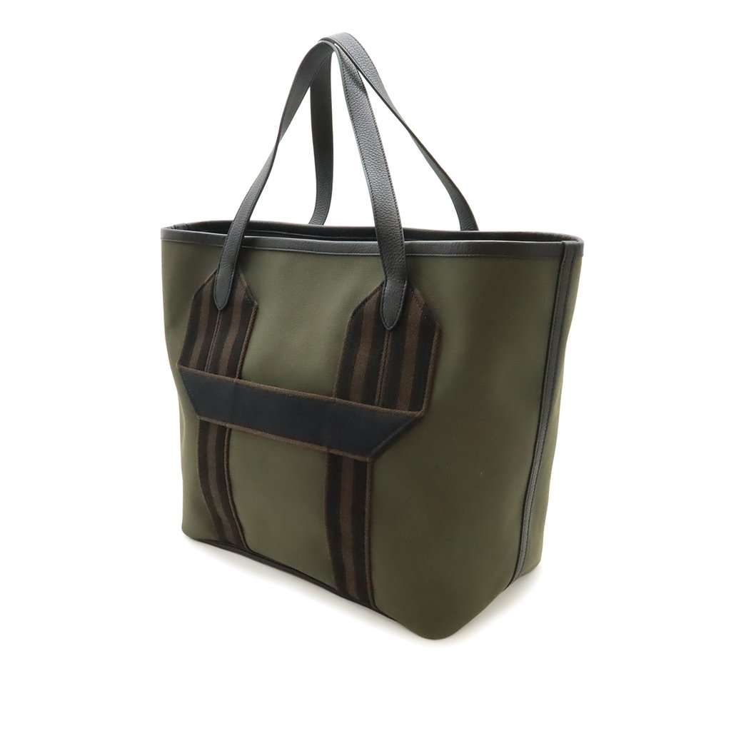 Hermès Toile Militaire and Clemence Pursangle Tote Green Very good - Back View