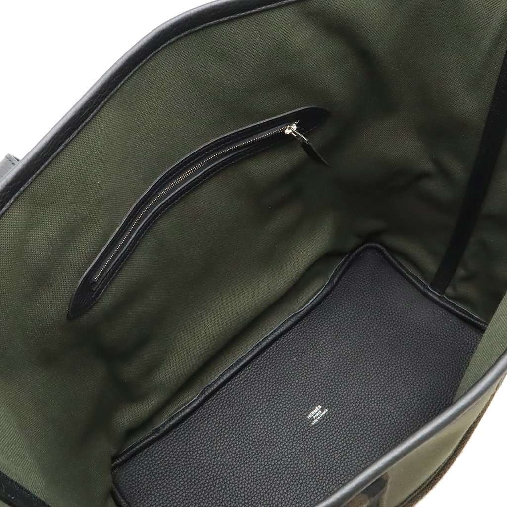 Hermès Toile Militaire and Clemence Pursangle Tote Green Very good - Inside View