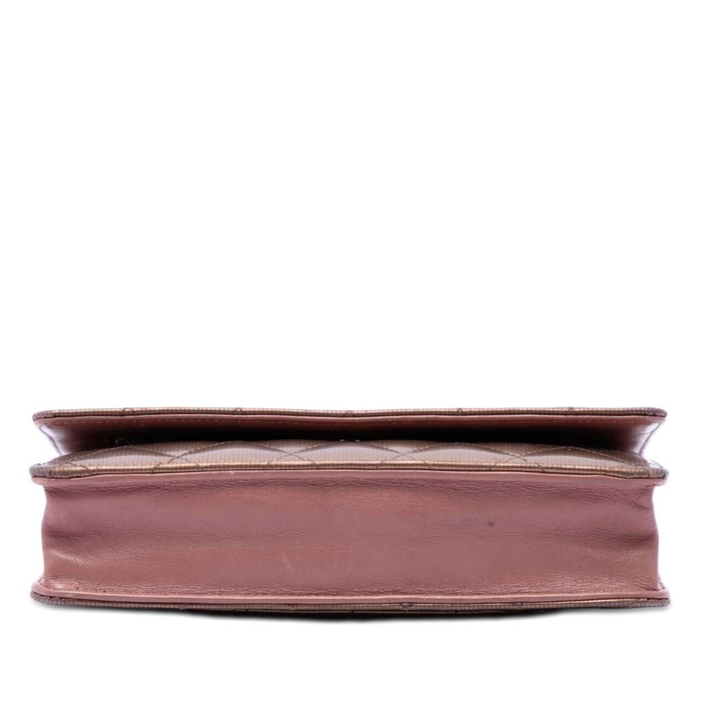 Chanel CC Quilted Striated Metallic Patent Wallet on Chain Brown Leather Very good condition - Inside View