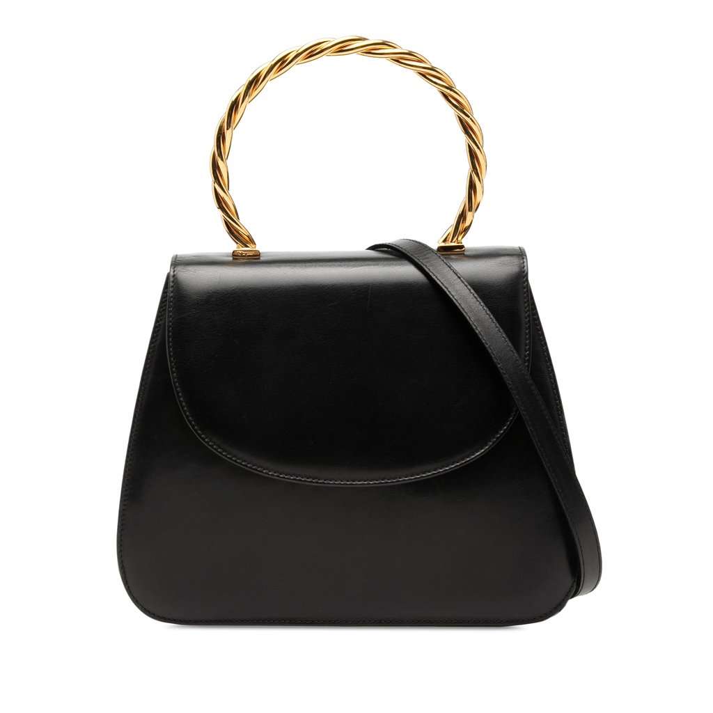 Salvatore Ferragamo Calfskin Metal Top Handle Bag Black Leather Very good condition - Front View