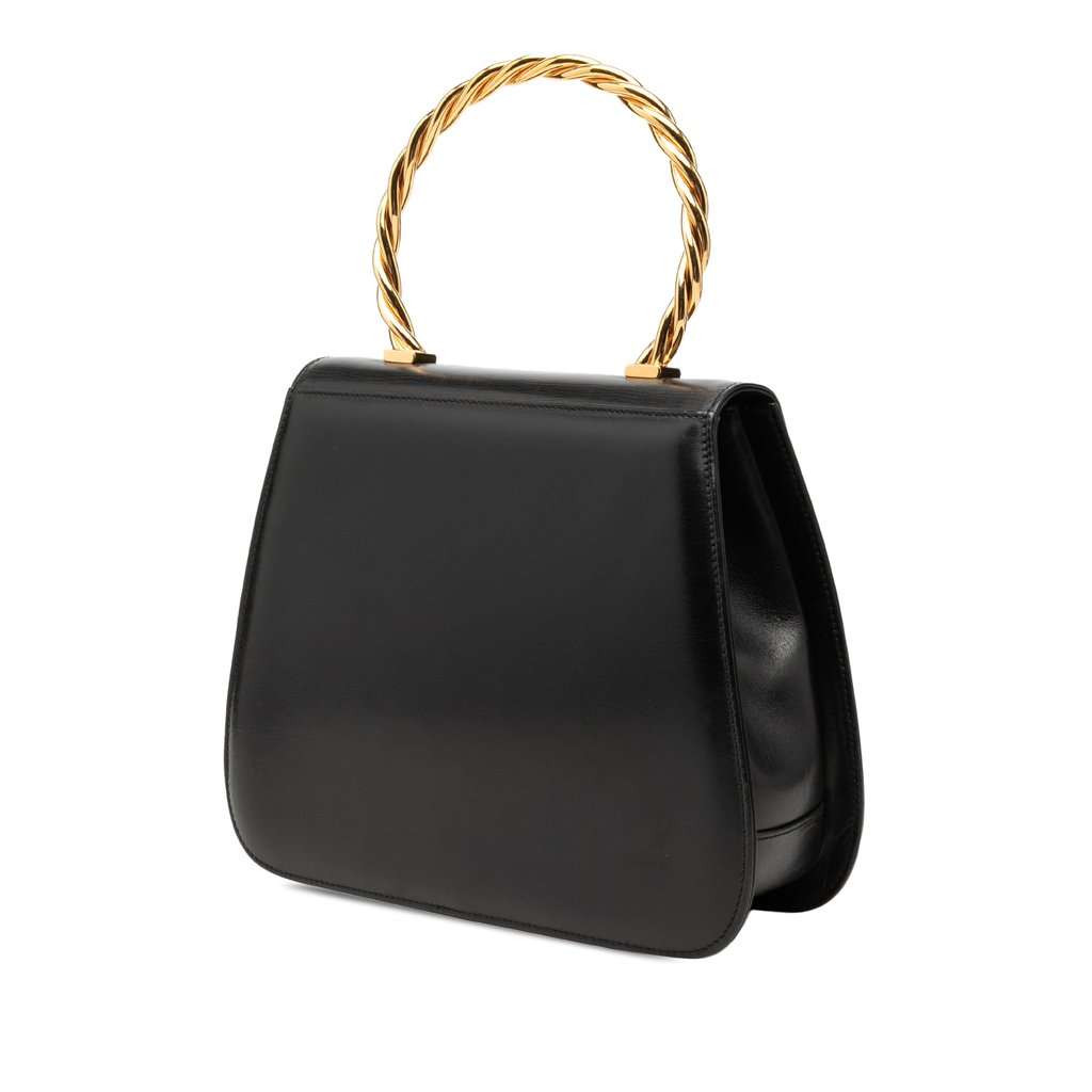 Salvatore Ferragamo Calfskin Metal Top Handle Bag Black Leather Very good condition - Back View