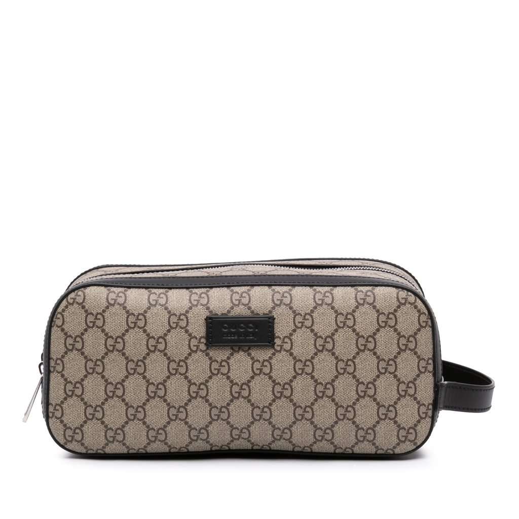 Gucci GG Supreme Double Zip Toiletry Case Beige Very good - Front View