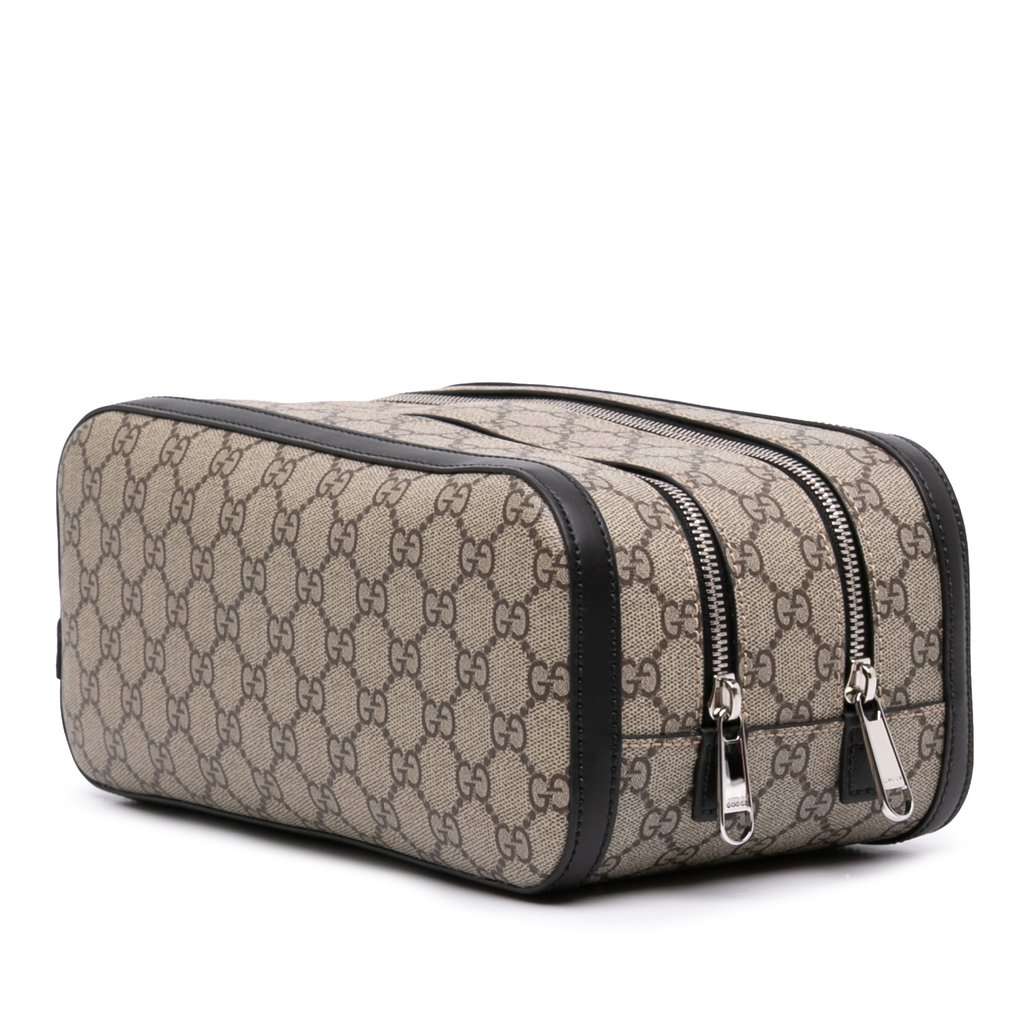 Gucci GG Supreme Double Zip Toiletry Case Beige Very good - Back View